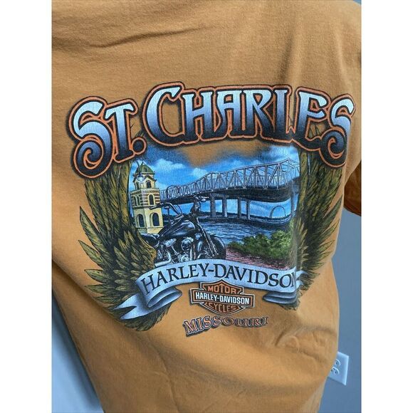 Harley-Davidson Black Short Sleeved Shirt L Large LG St Charles Missouri Orange - Picture 2 of 10